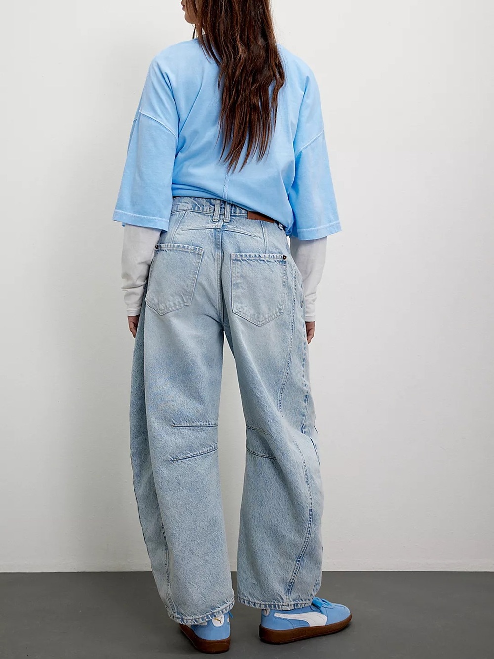 Free People We The Free Good Luck Mid-Rise Barrel Jeans Aegean Slouchy 31 - Picture 2 of 9